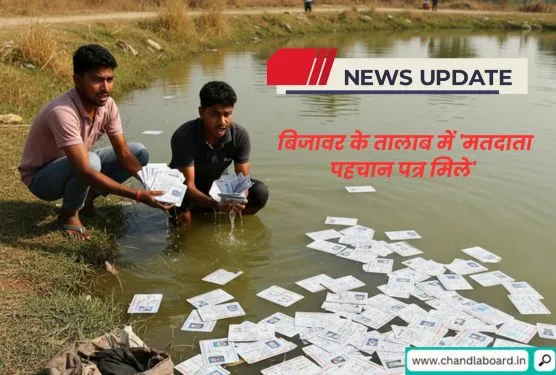 बिजावर के तालाब में 'मतदाता पहचान पत्र' का ढेर