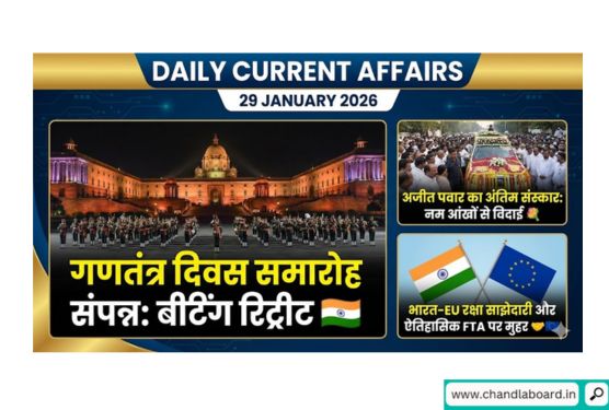 🛑 Important Daily Updates (महत्वपूर्ण सुर्खियाँ)क्रमांकमहत्वपूर्ण घटनाक्रम (Headlines)विवरण (Details)1.फ्रांस का सोशल मीडिया बिलफ्रांस ने 15 साल से कम उम्र के बच्चों के लिए सोशल मीडिया पर प्रतिबंध लगाने वाला बिल पारित किया ।2.अदानी-एम्ब्रेयर समझौताभारत में विमान बनाने के लिए अदानी समूह और ब्राजील की एम्ब्रेयर (Embraer) कंपनी ने समझौता किया ।3.अजीत पवार का निधनमहाराष्ट्र के उपमुख्यमंत्री अजीत पवार की एक विमान दुर्घटना में मृत्यु हो गई ।4.अंडमान में मत्स्य बंदरगाहकेंद्र सरकार ने अंडमान और निकोबार के मायाबंदर में स्मार्ट और एकीकृत मत्स्य बंदरगाह के प्रस्ताव को मंजूरी दी ।+15.केरल का राज्य सूक्ष्मजीवकेरल ने आधिकारिक तौर पर 'बैसिलस सबटिलिस' (Bacillus subtilis) को अपना राज्य सूक्ष्मजीव (State Microbe) घोषित किया ।6.SIFFCY फिल्म महोत्सवनई दिल्ली में बच्चों और युवाओं के लिए 12वां स्माइल इंटरनेशनल फिल्म फेस्टिवल (SIFFCY) शुरू हुआ ।7.तवी बोटिंग फेस्टिवलजम्मू में तवी बोटिंग फेस्टिवल (Tawi Boating Festival) का शुभारंभ हुआ ।8.नमो लक्ष्मी योजनागुजरात सरकार ने लड़कियों की शिक्षा को बढ़ावा देने के लिए ₹1,250 करोड़ की 'नमो लक्ष्मी योजना' शुरू की ।9.मुख्यमंत्री सेहत योजनापंजाब सरकार ने मुफ्त कैशलेस हेल्थकेयर के लिए 'मुख्यमंत्री सेहत योजना' लॉन्च की ।10.नवपाषाण काल के अवशेषकर्नाटक के लक्कुंडी (Lakkundi) में नवपाषाण काल (Neolithic) के अवशेष मिले हैं ।11.हाइपरसोनिक ग्लाइड मिसाइलगणतंत्र दिवस परेड में पहली बार DRDO ने अपनी हाइपरसोनिक ग्लाइड मिसाइल (LR-AShM) का प्रदर्शन किया ।💡 Lallantop Baatein (स्टेटिक जीके / वन लाइनर)कलिंग रत्न पुरस्कार 2024: राष्ट्रपति द्रौपदी मुर्मू ने धर्मेन्द्र प्रधान को सम्मानित किया ।एक्वा टेक पार्क: देश का पहला एक्वा टेक पार्क असम (सोनापुर) में उद्घाटित हुआ ।जेनिफर सिमंस: यह सूरीनाम की पहली महिला राष्ट्रपति चुनी गई हैं ।शहरी रोपवे प्रणाली: भारत की पहली शहरी रोपवे परिवहन प्रणाली वाराणसी में शुरू होगी ।AI बैंक: दुनिया का पहला AI-संचालित 'Ryt Bank' मलेशिया ने लॉन्च किया ।यूरोज़ोन का 21वां सदस्य: बुल्गारिया बना ।स्वच्छ सर्वेक्षण (10 लाख+): इंदौर को शीर्ष पुरस्कार मिला ।📝 Today's Important Quiz (आज का सवाल)प्रश्न: हाल ही में 20वां G20 समिट कहाँ प्रारंभ होगा? (A) दक्षिण अफ्रीका(B) यूएसए(C) ब्राजील(D) भारतसही उत्तर: (A) दक्षिण अफ्रीका