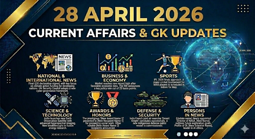 1. न्यूयॉर्क में NPT समीक्षा सम्मेलन 2026 का आगाज परमाणु अप्रसार संधि (NPT) के पक्षों का 11वां समीक्षा सम्मेलन अमेरिका के न्यूयॉर्क शहर में स्थित संयुक्त राष्ट्र मुख्यालय में शुरू हुआ है। 27 अप्रैल से 22 मई 2026 तक चलने वाले इस सम्मेलन में परमाणु हथियारों के नियंत्रण और वैश्विक सुरक्षा पर चर्चा की जाएगी। 2. वैश्विक खाद्य संकट रिपोर्ट 2026: नाइजीरिया शीर्ष पर हाल ही में जारी 'वैश्विक खाद्य संकट रिपोर्ट 2026' के अनुसार, नाइजीरिया दुनिया का सबसे अधिक खाद्य असुरक्षित देश बनकर उभरा है। रिपोर्ट में संघर्ष, आर्थिक झटके और जलवायु परिवर्तन को इस संकट का मुख्य कारण बताया गया है। 3. जम्मू-कश्मीर ने पहली बार जीती रणजी ट्रॉफी खेल जगत में एक बड़ा उलटफेर और गौरवशाली पल तब आया जब जम्मू-कश्मीर की टीम ने 67 वर्षों के इतिहास में पहली बार रणजी ट्रॉफी का खिताब अपने नाम कर लिया। यह राज्य के क्रिकेट इतिहास की सबसे बड़ी उपलब्धि मानी जा रही है। 4. रोमन स्पेस टेलिस्कोप और डार्क मैटर नासा (NASA) ने ब्रह्मांड के रहस्यों और डार्क मैटर की जाँच के लिए अपने अत्याधुनिक रोमन स्पेस टेलिस्कोप का अनावरण किया है। यह भविष्य में अंतरिक्ष अन्वेषण की दिशा बदलने वाला मिशन साबित होगा। 5. केन्या में महाराजा रणजीत सिंह की प्रतिमा अंतरराष्ट्रीय स्तर पर भारतीय संस्कृति के सम्मान में केन्या में सिख साम्राज्य के संस्थापक महाराजा रणजीत सिंह की भव्य प्रतिमा का अनावरण किया गया है। लल्लनटॉप बातें (स्टेटिक जीके) IMF (अंतरराष्ट्रीय मुद्रा कोष): इसकी स्थापना 1944 में हुई थी और इसका मुख्यालय वाशिंगटन डीसी में है। यह वैश्विक आर्थिक स्थिरता और सदस्य देशों को वित्तीय सहायता प्रदान करता है। NPT (परमाणु अप्रसार संधि): यह 1970 में लागू हुई थी, जिसका उद्देश्य परमाणु हथियारों के प्रसार को रोकना और परमाणु ऊर्जा के शांतिपूर्ण उपयोग को बढ़ावा देना है। रणजी ट्रॉफी: यह भारत की एक प्रमुख घरेलू प्रथम श्रेणी क्रिकेट प्रतियोगिता है, जिसकी शुरुआत 1934 में हुई थी। महत्वपूर्ण प्रश्नोत्तरी (Quiz) प्रश्न: वर्ष 2026 में NPT संधि के पक्षों का समीक्षा सम्मेलन कहाँ शुरू हुआ है? उत्तर: न्यूयॉर्क (USA) प्रश्न: वैश्विक खाद्य संकट रिपोर्ट 2026 के अनुसार दुनिया का सबसे खाद्य असुरक्षित देश कौन सा है? उत्तर: नाइजीरिया प्रश्न: किस टीम ने 67 वर्षों में पहली बार रणजी ट्रॉफी का खिताब जीतकर इतिहास रचा है? उत्तर: जम्मू-कश्मीर