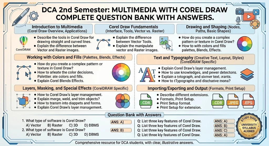 DCA 2nd Semester: Multimedia With Corel Draw Complete Question Bank with